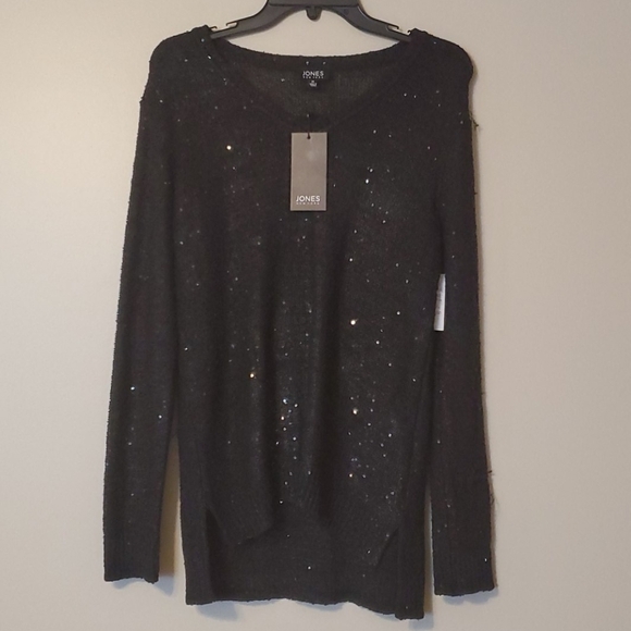 Jones NY sequin Yarn V neck sweater top - Picture 3 of 9